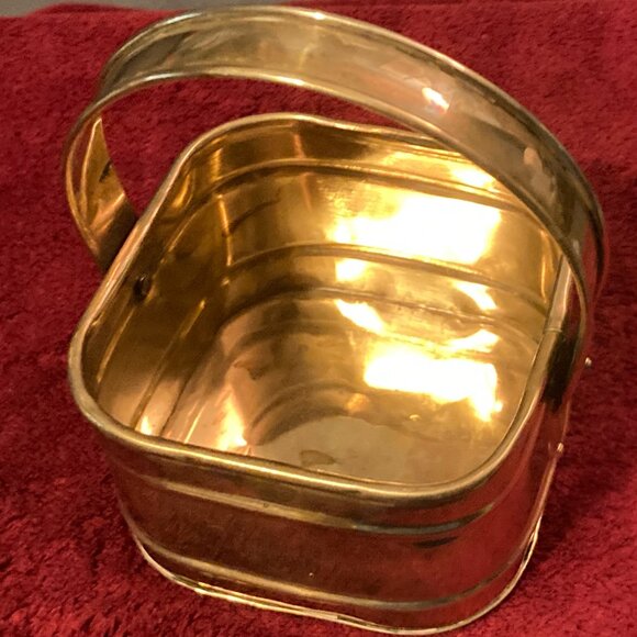 VINTAGE 1990's SOLID BRASS HAND CRAFTED SMALL BASKET-Square with Handle-4" D-EUC - Picture 4 of 9